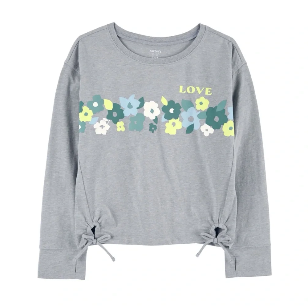 NWT Carters Gray Long Sleeve Floral “Love” Top Girls Size 7 NEW